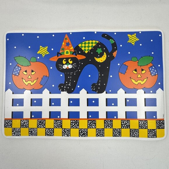 4 VTG B&D Barth & Dreyfuss Halloween Vinyl Placemats Black Cat Jack-o-Lantern - Picture 2 of 7